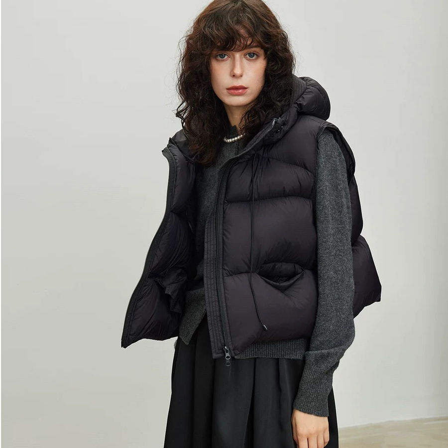 【冬季】泡芙轻柔白鹅绒马甲女短款连帽无袖背心外穿2025新款羽绒服