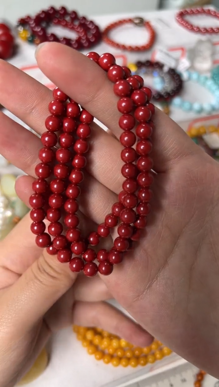 【闪购商品】玛瑙/玉髓手链未镶嵌朱砂三圈手串（不带证书）