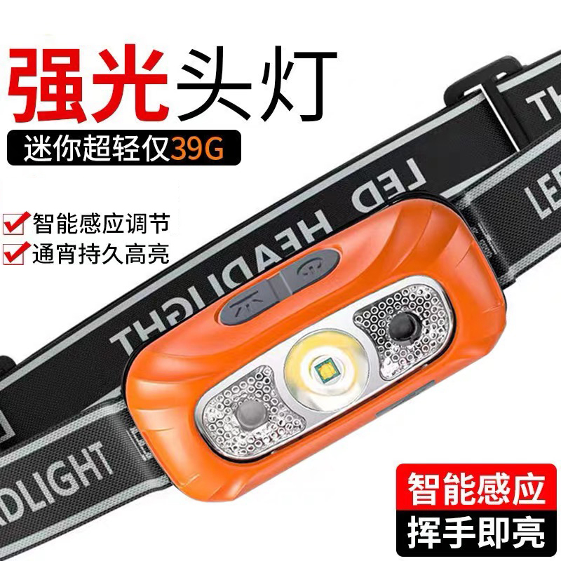 2024新款头灯超亮USB充电头戴式LED强光感应手电筒便携高亮夜钓灯