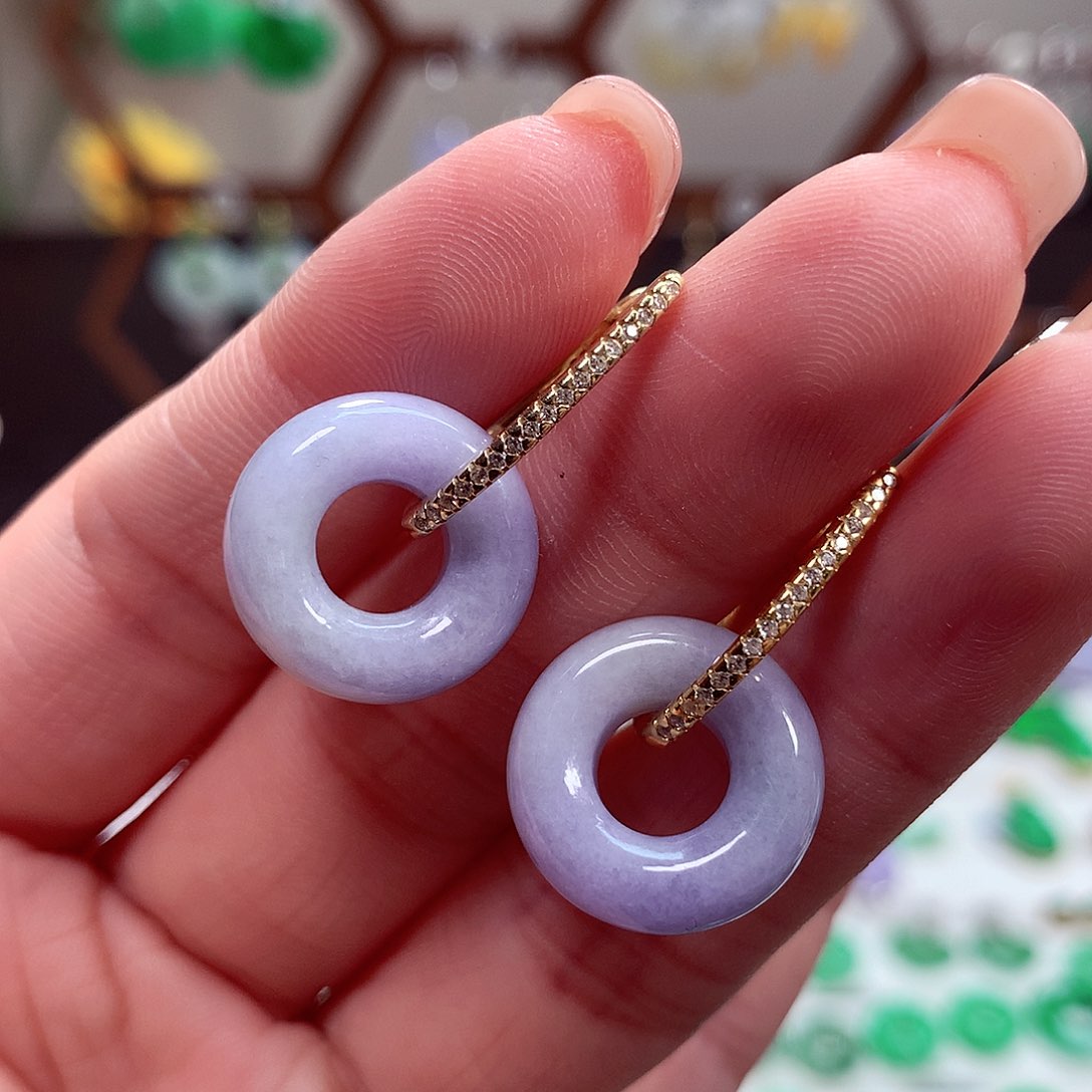 翡翠耳饰银S925镶嵌天然翡翠