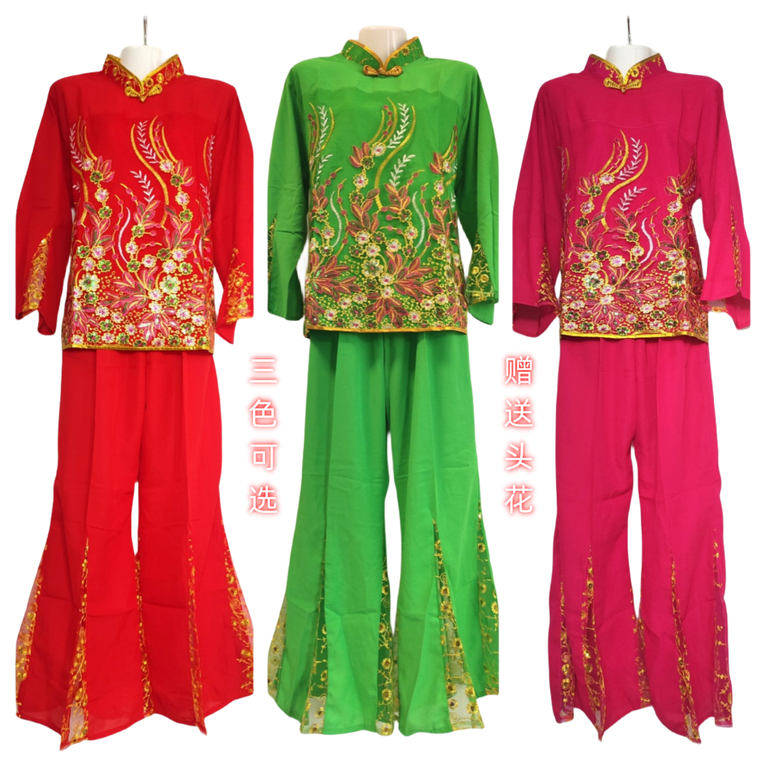 满花   秧歌服麻纱面料国风盘扣设计精美刺绣喜庆中式中老年大码