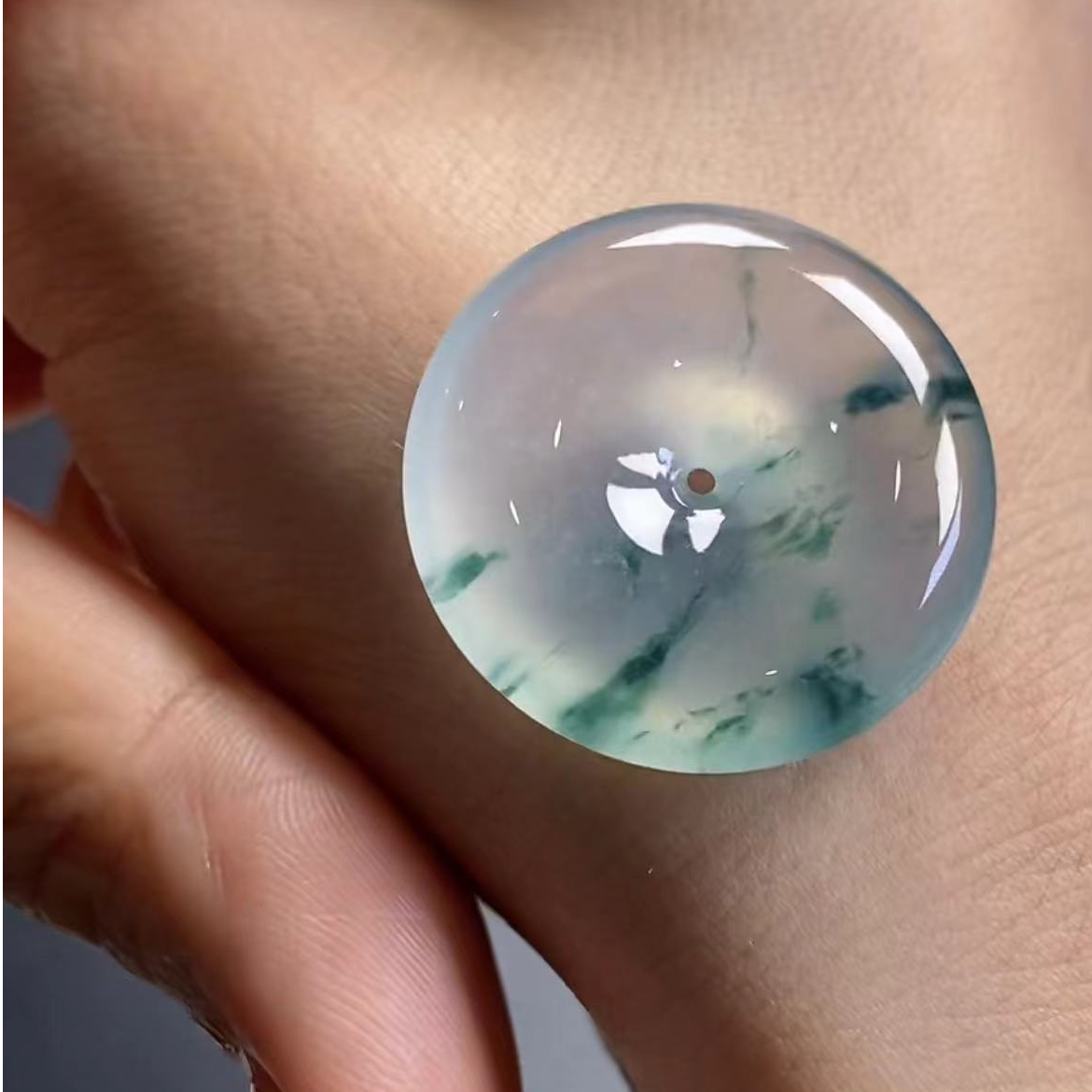 天然缅甸A货翡翠飘花平安扣