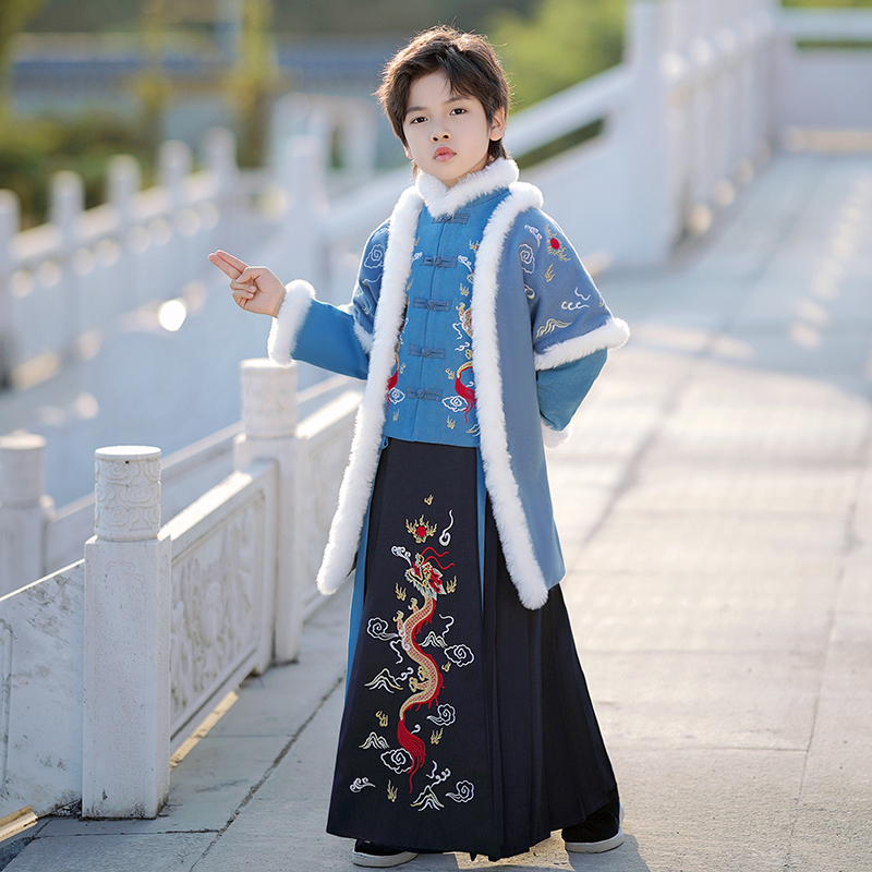 龙马精神男童冬款汉服中国风马面裙男孩唐装冬季男2025新款汉服
