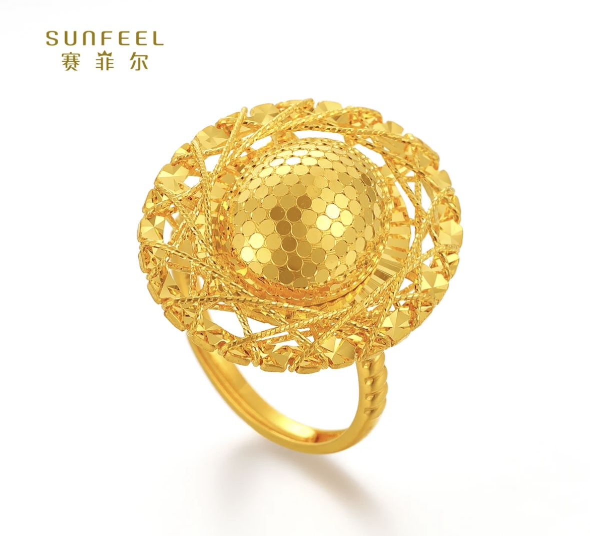 SUNFEEL/赛菲尔富贵迷人眼[一店]足金999黄金鱼鳞鸽子蛋黄金戒指