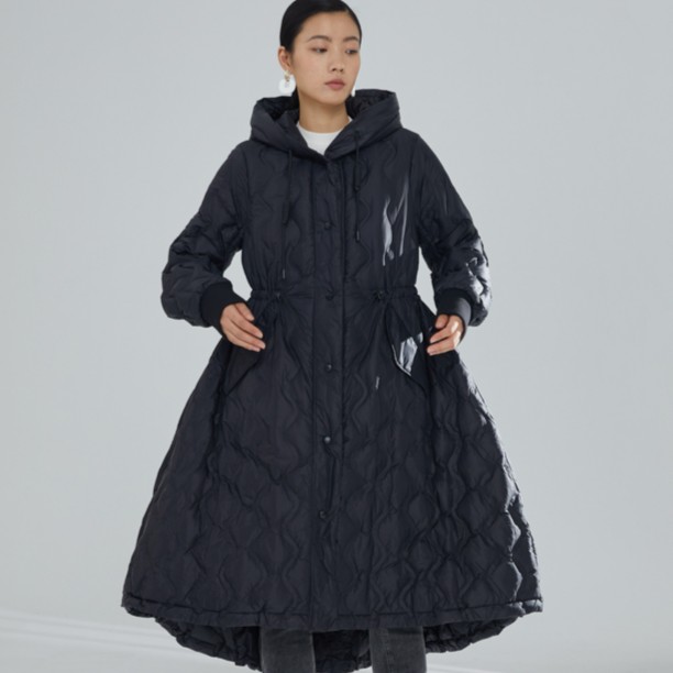 裙摆式连帽羽绒服大长版