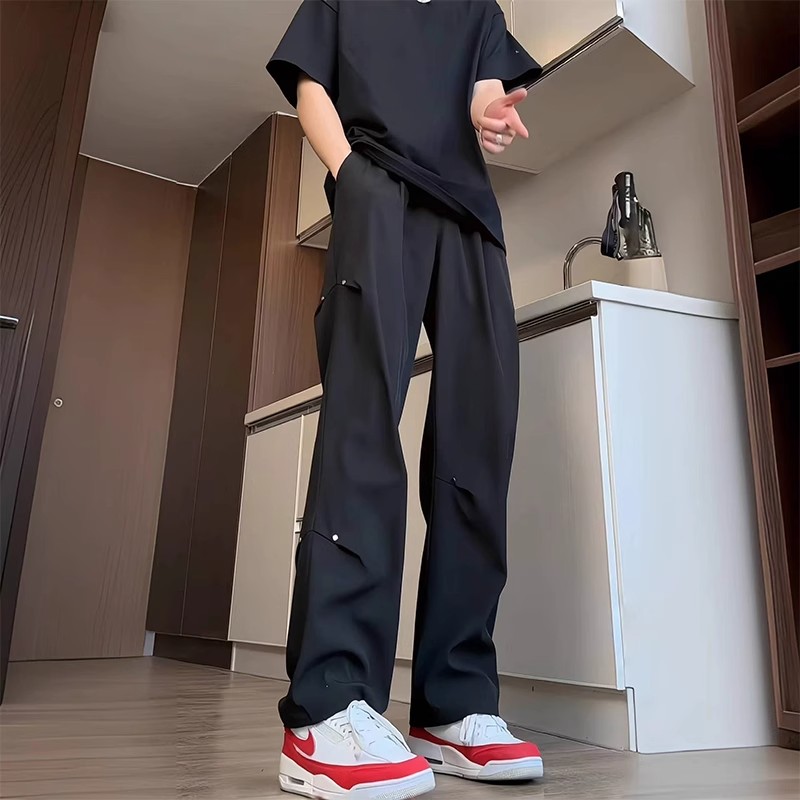 cleanfit高级感痞帅冰丝西裤男士春夏垂坠感美式vibe柳钉微喇裤子