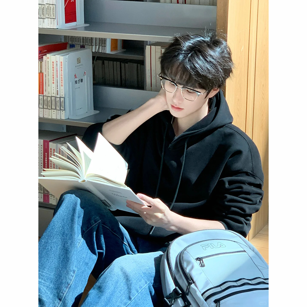 黑色600g重磅卫衣男款春春季加绒加厚潮牌连帽衫宽松美式复古外套