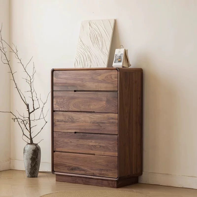 慕森堂 黑胡桃五斗柜实木卧室储物收纳柜意式极简电视柜装饰柜斗