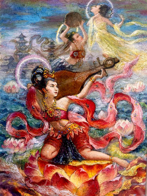 中国古典美人敦煌飞天玄关装饰画高清复刻版画