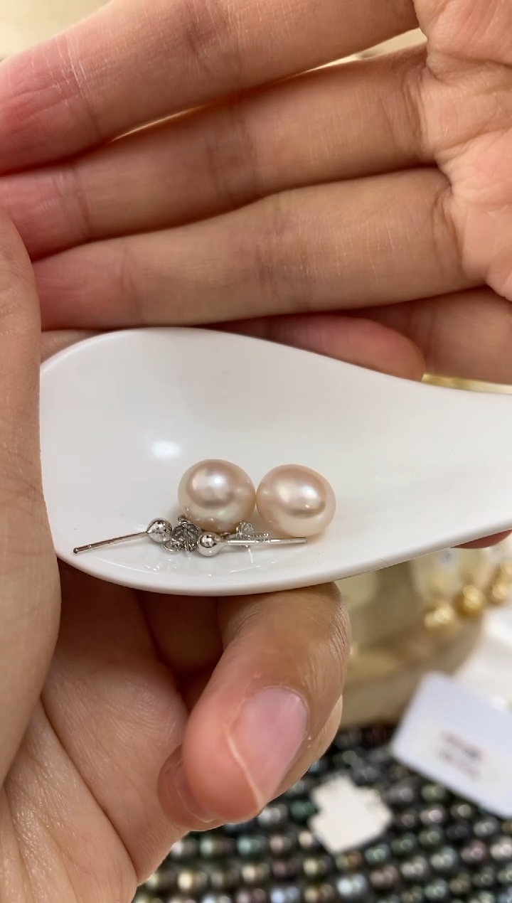 【闪购商品】淡水珍珠耳饰银S925镶嵌9-10mm（定制款不退不换）