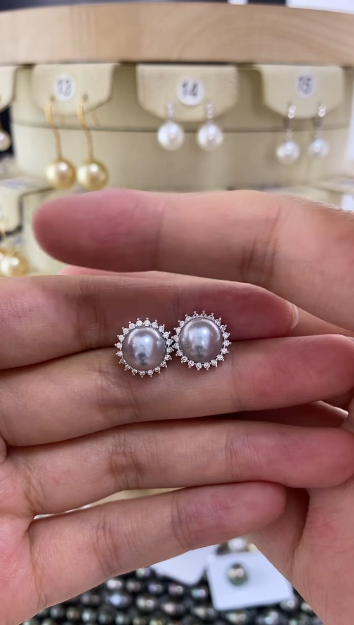 【闪购商品】海水珍珠耳饰银S925镶嵌真多麻海水珍珠耳饰8-9mm