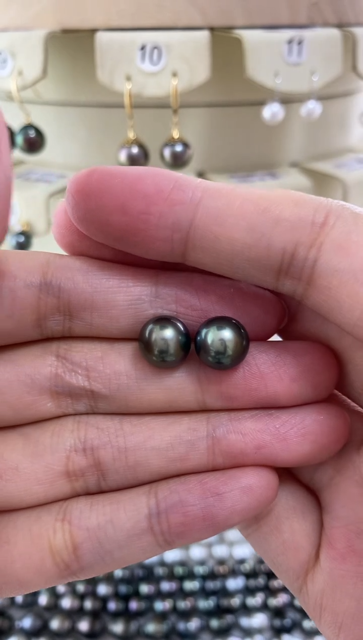 【闪购商品】海水珍珠耳饰18K金镶嵌大溪地海水珍珠耳饰9-10mm