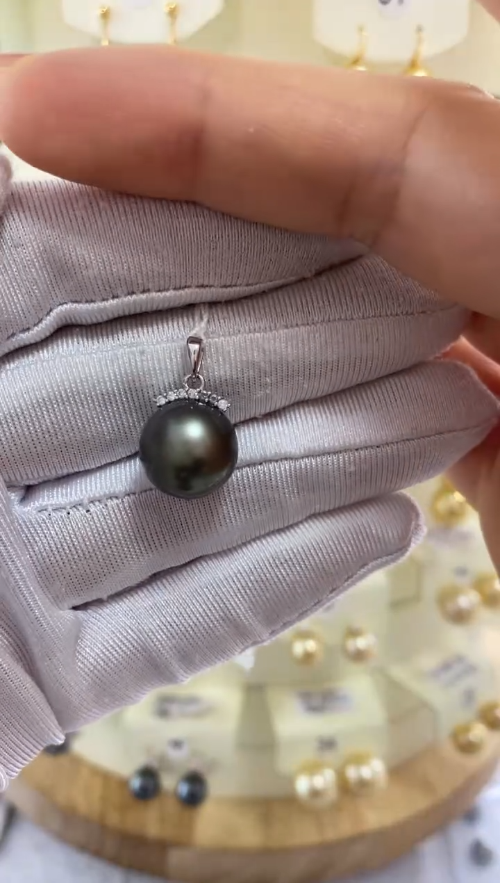 【闪购商品】海水珍珠吊坠(赠链)银S925镶嵌大溪地12-13mm