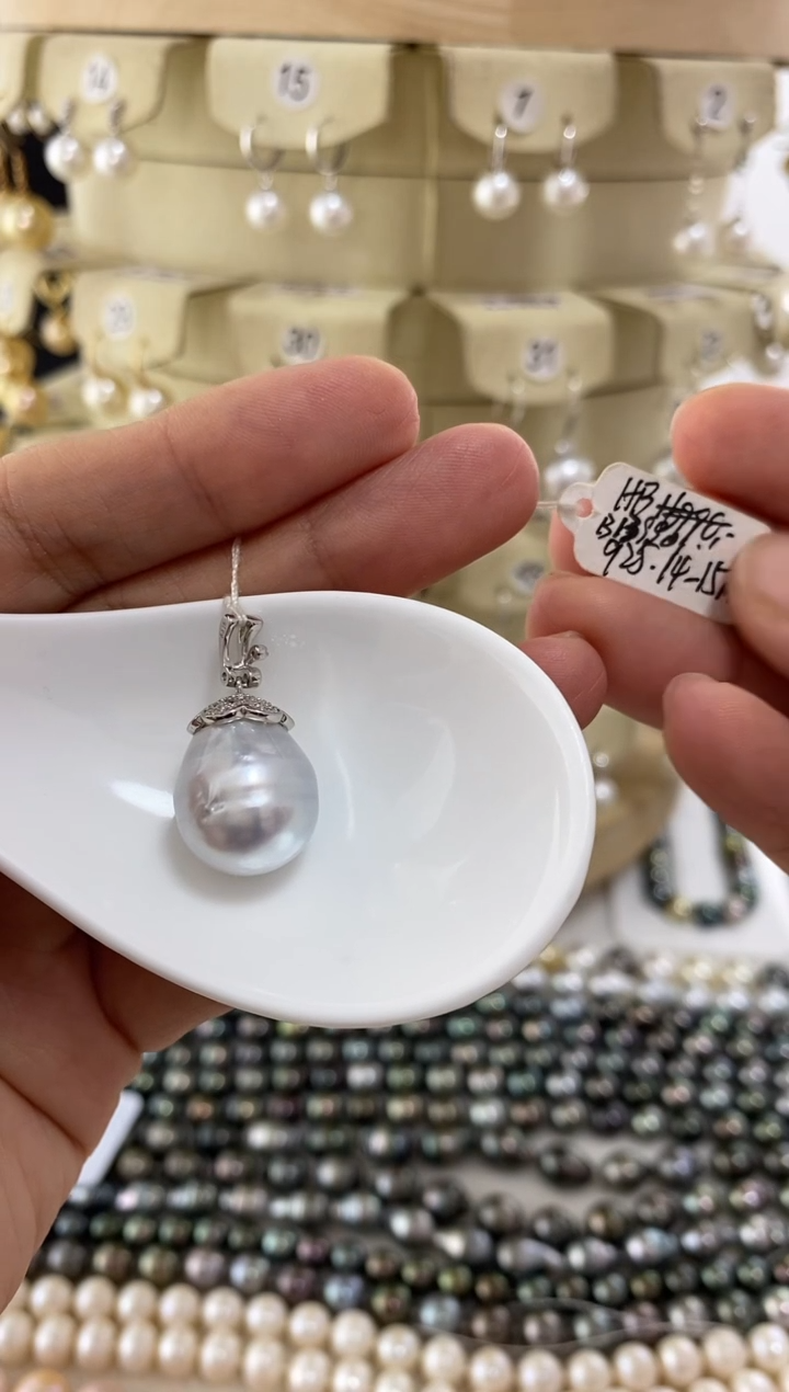 【闪购商品】海水珍珠吊坠(赠链)银S925镶嵌海水珍珠吊坠14-15mm