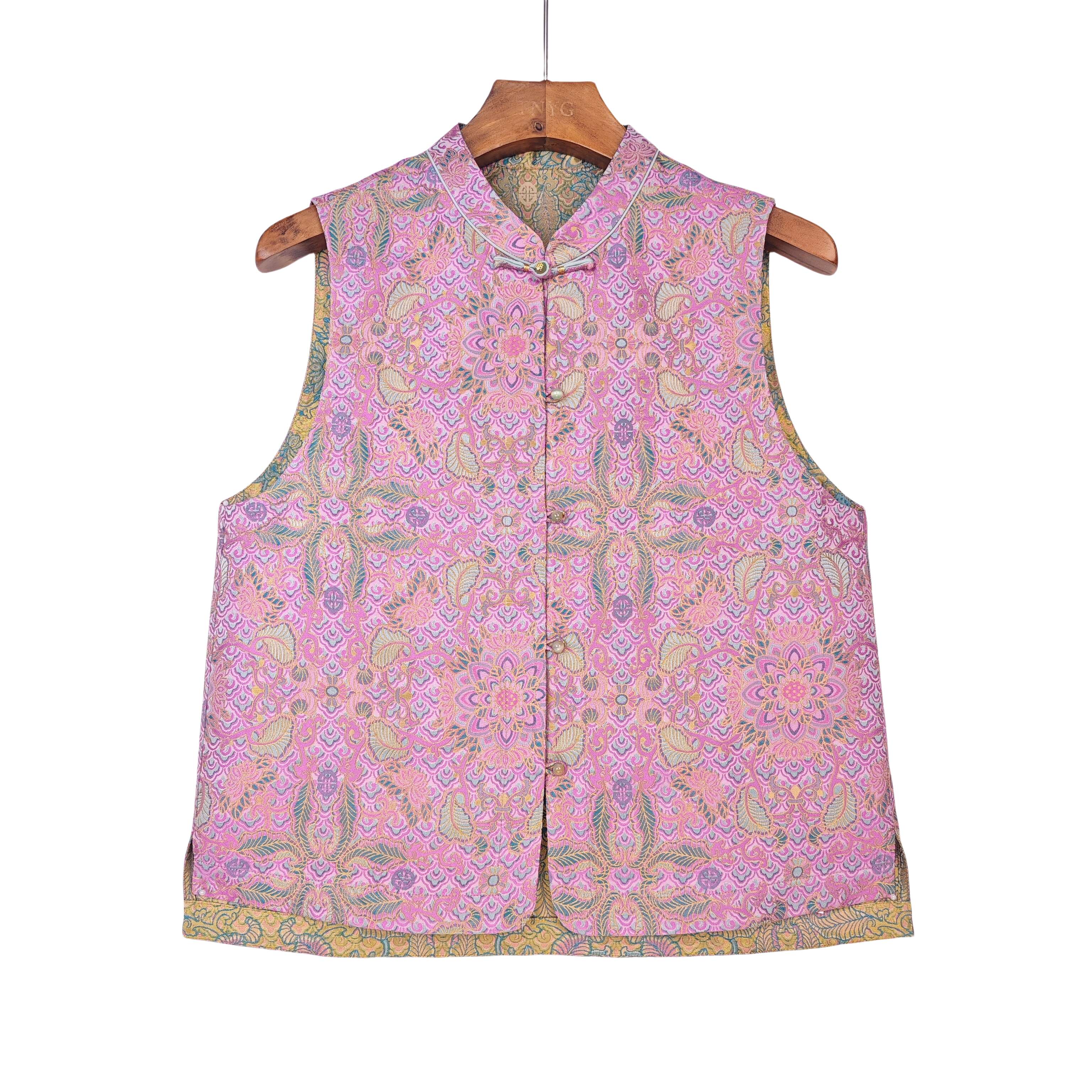 【浮光】桑蚕丝云锦提花中国风新中式复古立领直襟马甲2412337