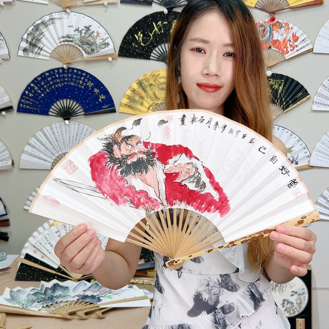 扇子梅妃8寸-文玩扇-名家手写-粘好发出