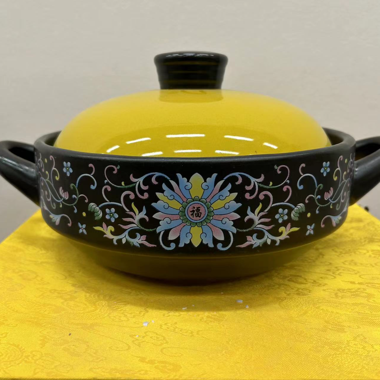 【袁氏瓷业】缠枝连明火砂锅双耳带盖炒锅4.5升