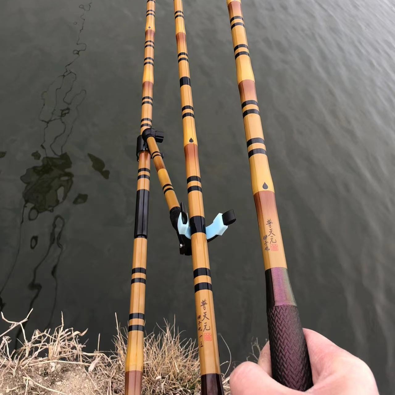 馨渔狮子吼竿架玉柄抄网竿碳素造竹节超轻超硬插接式竿架抄网