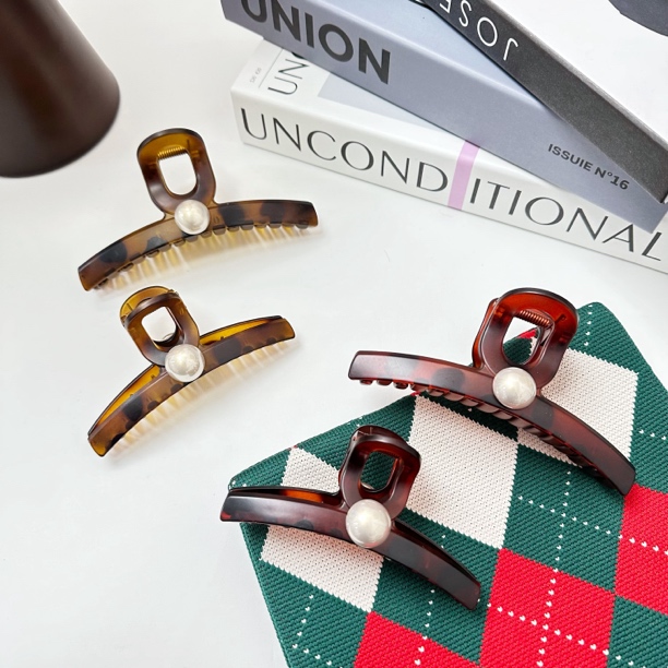 VAMER时尚高级复古磨砂玳瑁焦糖色气质抓夹女后脑勺一字鲨鱼夹子