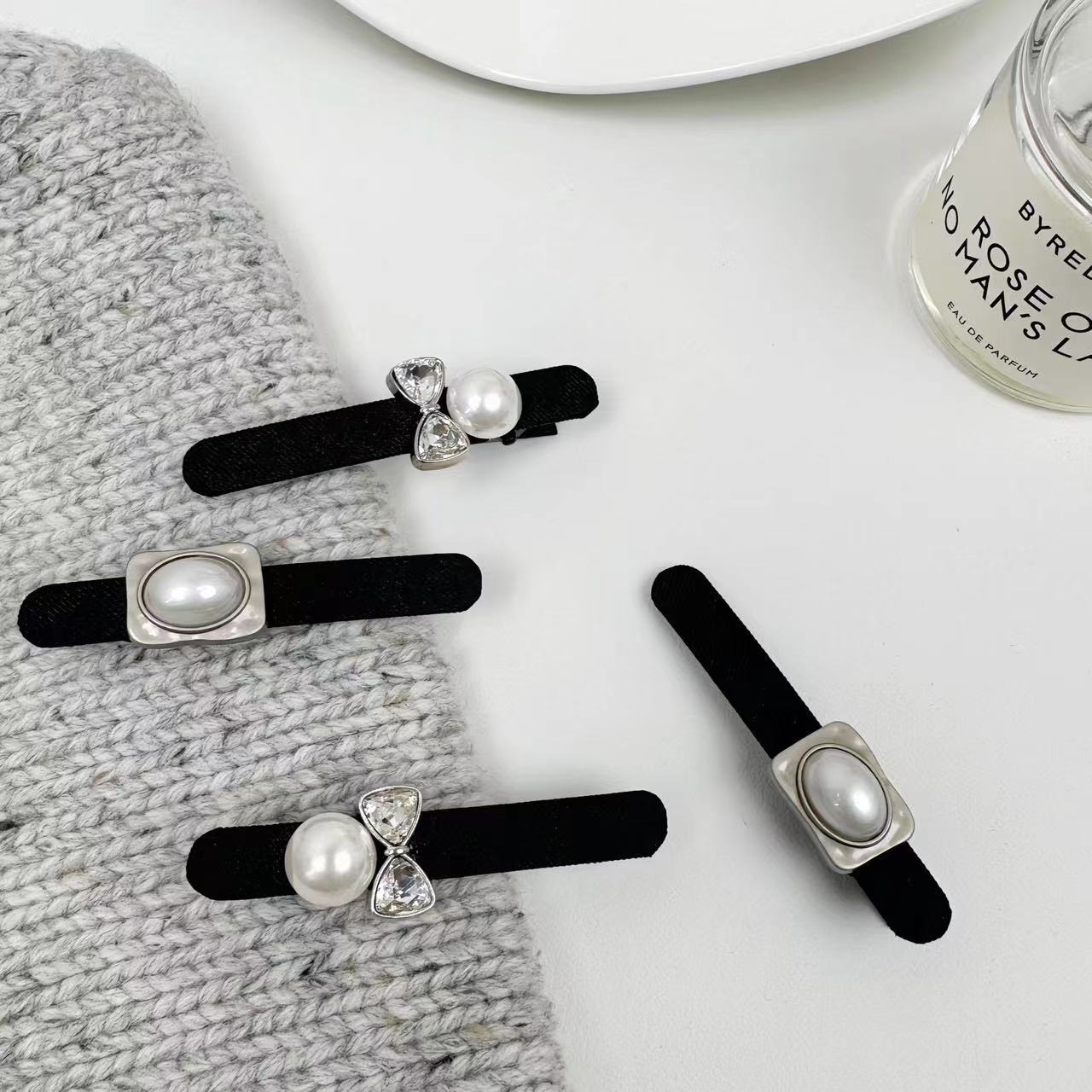 VAMER一字鸭嘴夹时尚百搭贝珠水晶蝴蝶结刘海侧边氛围感碎发夹