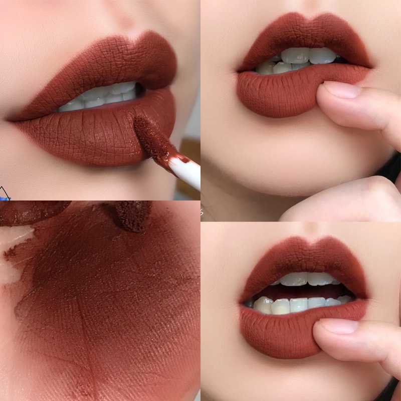 JUICY欧美风巧克力红棕酷黑唇釉丝绒唇泥哑光口红显白红棕色口红