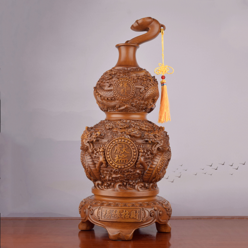 福禄招财祥龙中式葫芦摆件工艺品客厅办公室装饰品（尺寸长20高46）