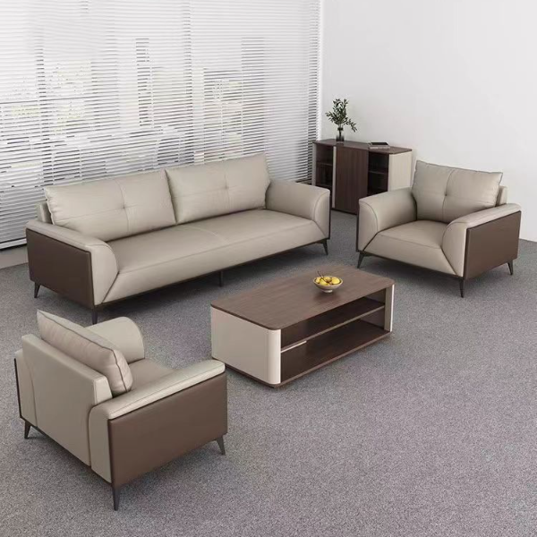 办公室沙发商务茶几组合套装会客洽谈接待简约现代真皮三人位沙发