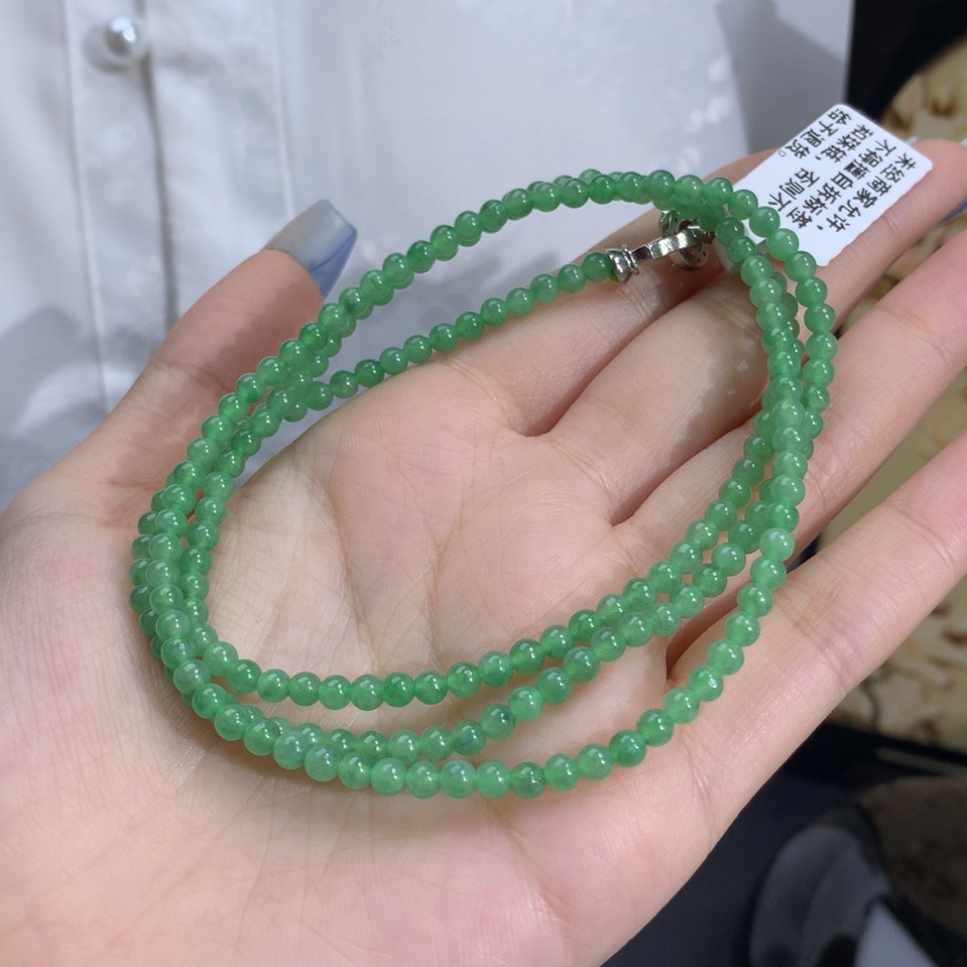翡翠手链未镶嵌卡3.5冰绿小米