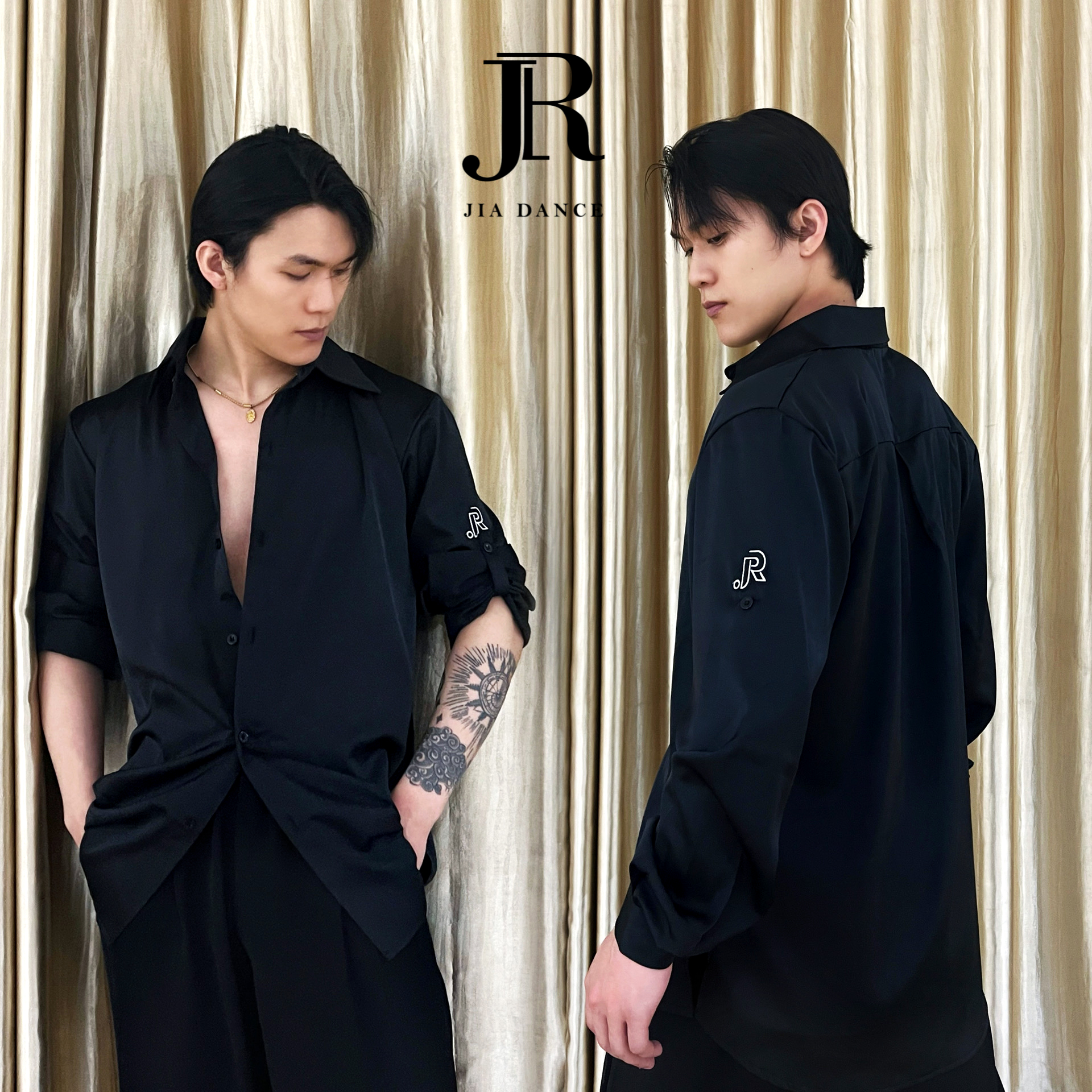 JIA DANCE新款男士拉丁舞上衣百搭情侣缎面衬衫国标舞舞服男J02
