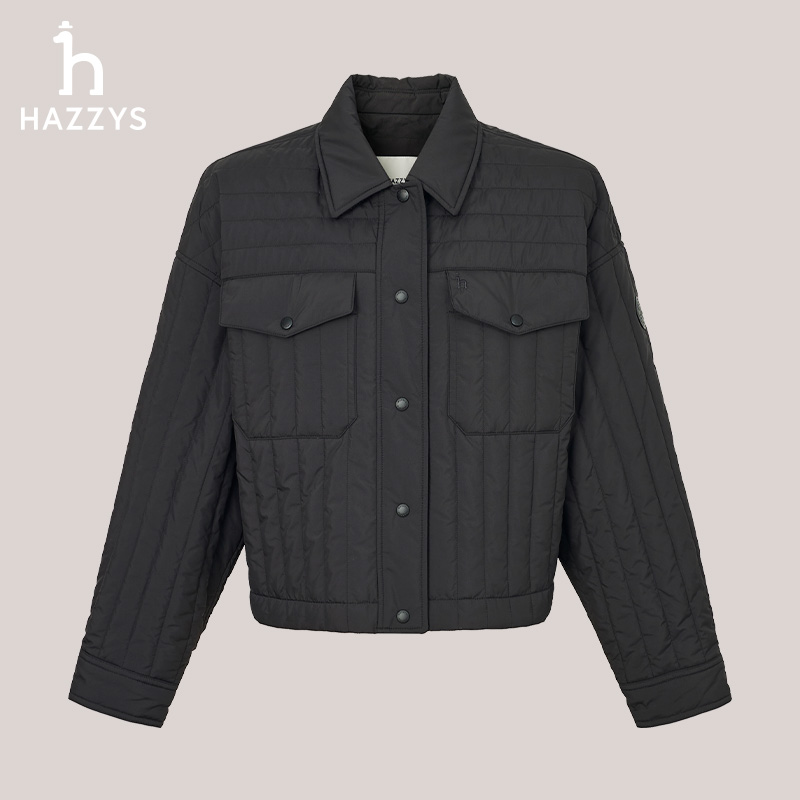 Hazzys哈吉斯女士秋冬百搭时尚翻领棉服舒适简约休闲保暖外套