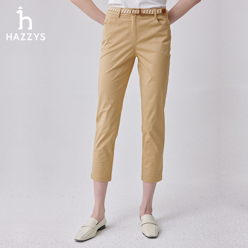 Hazzys哈吉斯春夏女士经典时尚休闲裤直筒显瘦舒适气质百搭裤子
