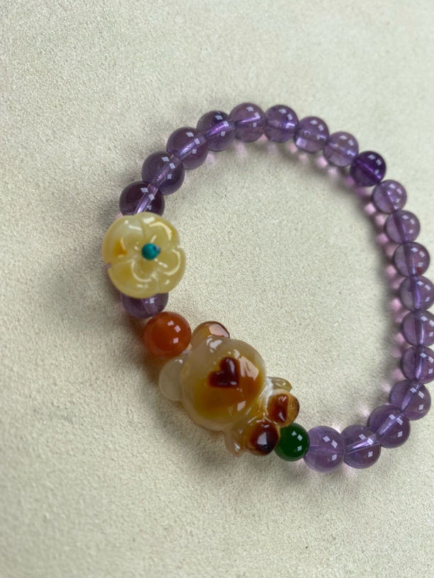 原矿无优化蜜蜡小熊 手链