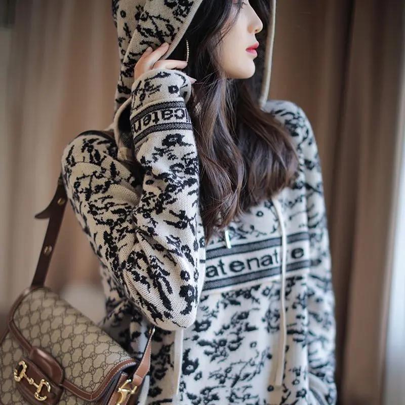 OD卫衣2023春秋新款高阶提花色套头宽松显瘦百搭连帽毛衣拉链上衣