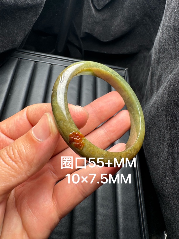 糯种翡翠A货三彩55圈口手镯百搭雕刻复古精美时尚民族风