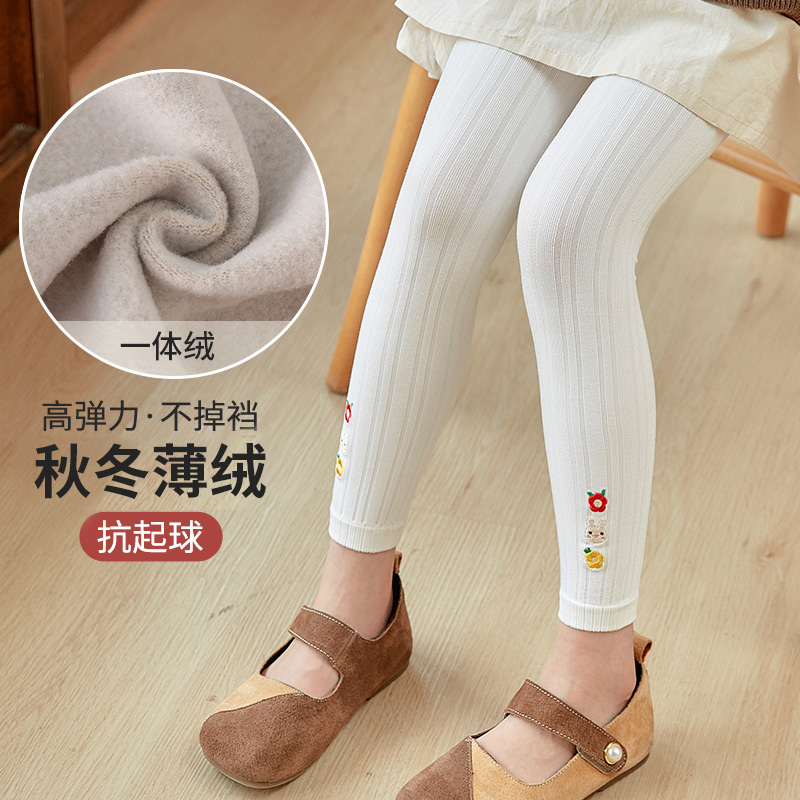 儿童打底裤春秋冬薄绒中厚款九分宝宝白色外穿加绒加厚女童连裤袜