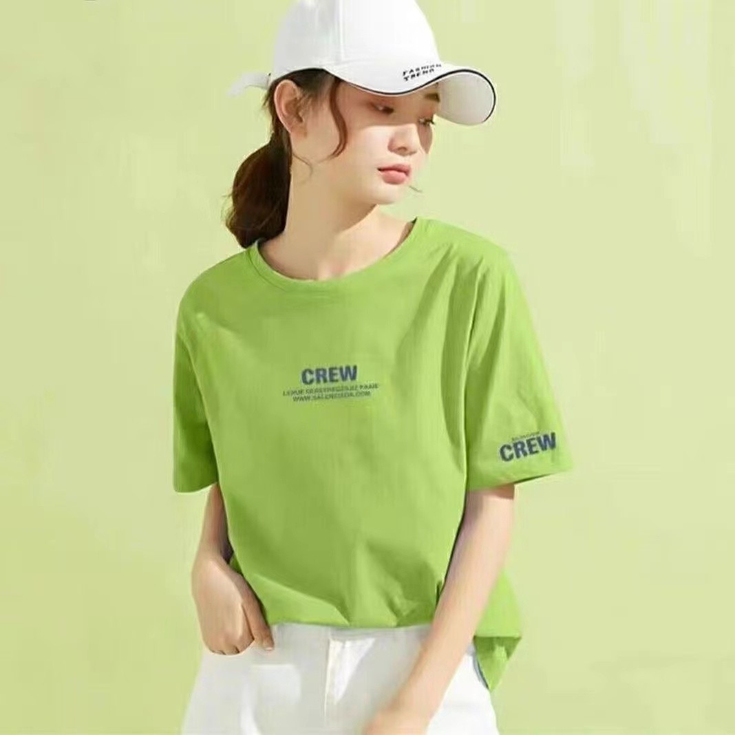 女款【CREW 带袖标】彩虹纯棉短袖女夏季新款T恤圆领宽松显瘦印花