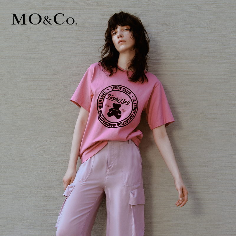 MOCO宽松落肩泰迪熊印花T恤粉彩风MBC1TEET21