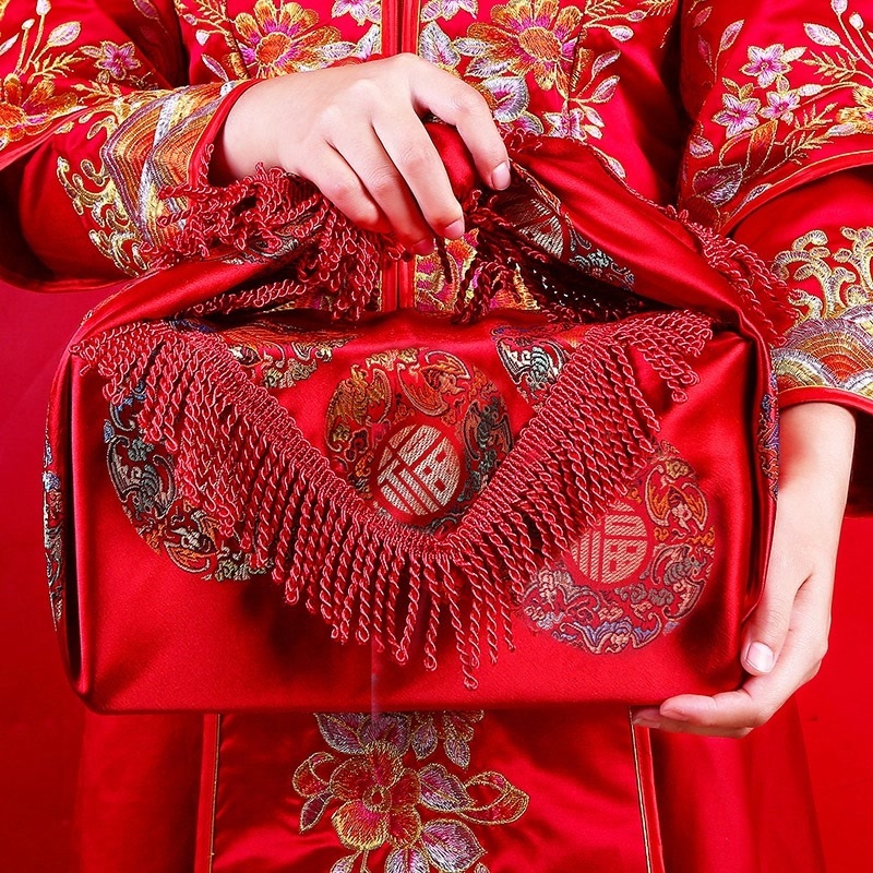 结婚包袱皮女方陪嫁流苏精致刺绣红包袱新娘包裹布婚庆用品大全