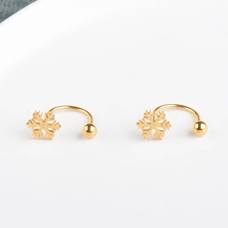 钛钢耳饰 简约个性秋冬款设计感雪花U型耳骨钉时尚百搭耳饰潮