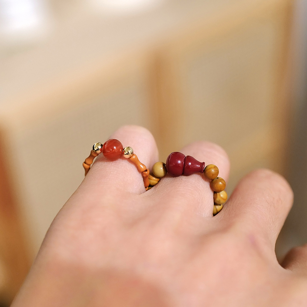 辰砂（处理）戒指中式小众设计转运珠福禄葫芦指串圆珠礼物