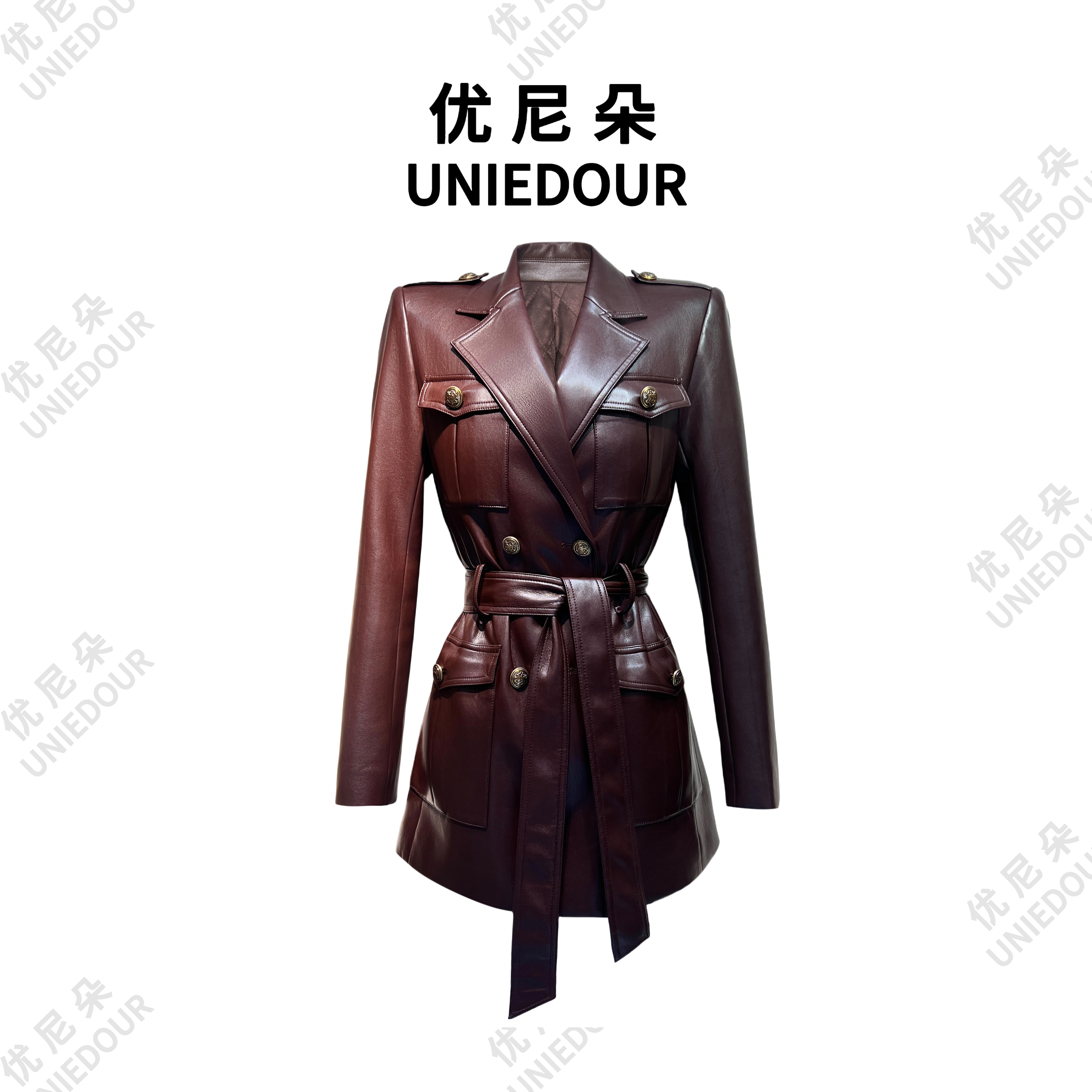 UNIEDOUR/优尼朵2024冬季复古皮衣女御姐范高级感收腰外套6660