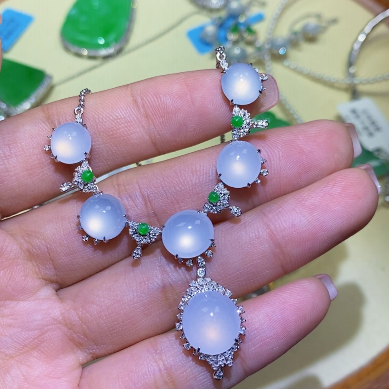 【闪购商品】翡翠项链18K金镶嵌福**满