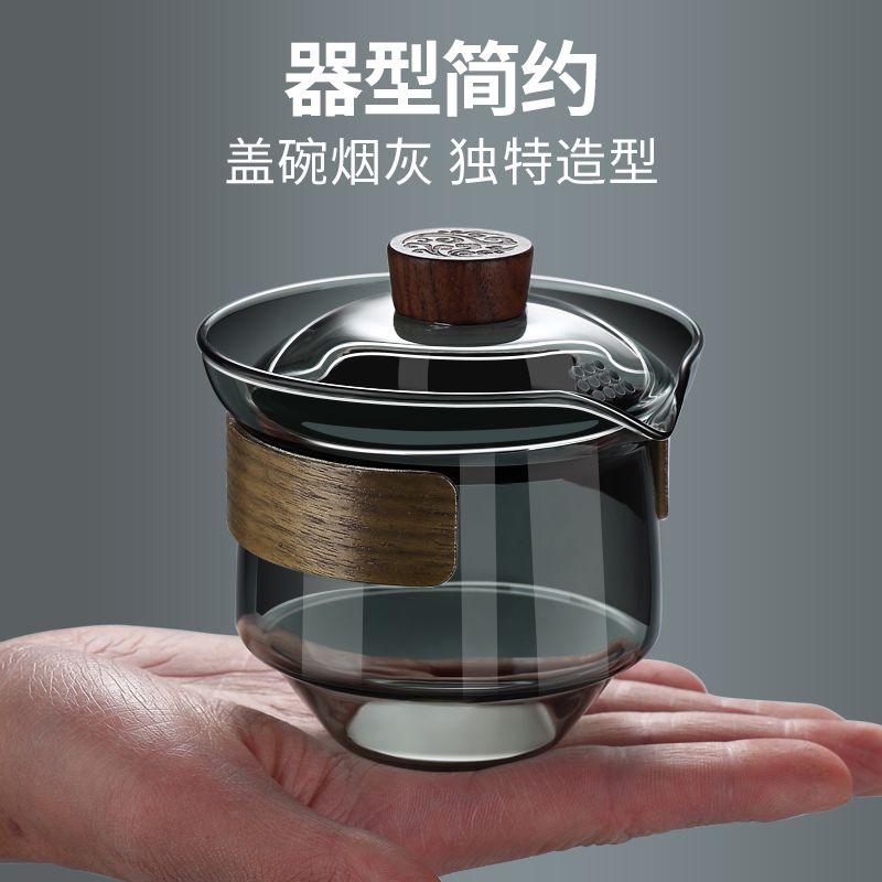 玻璃盖碗茶杯功夫茶具套装耐热防烫两才泡茶碗日式茶器透明泡茶杯