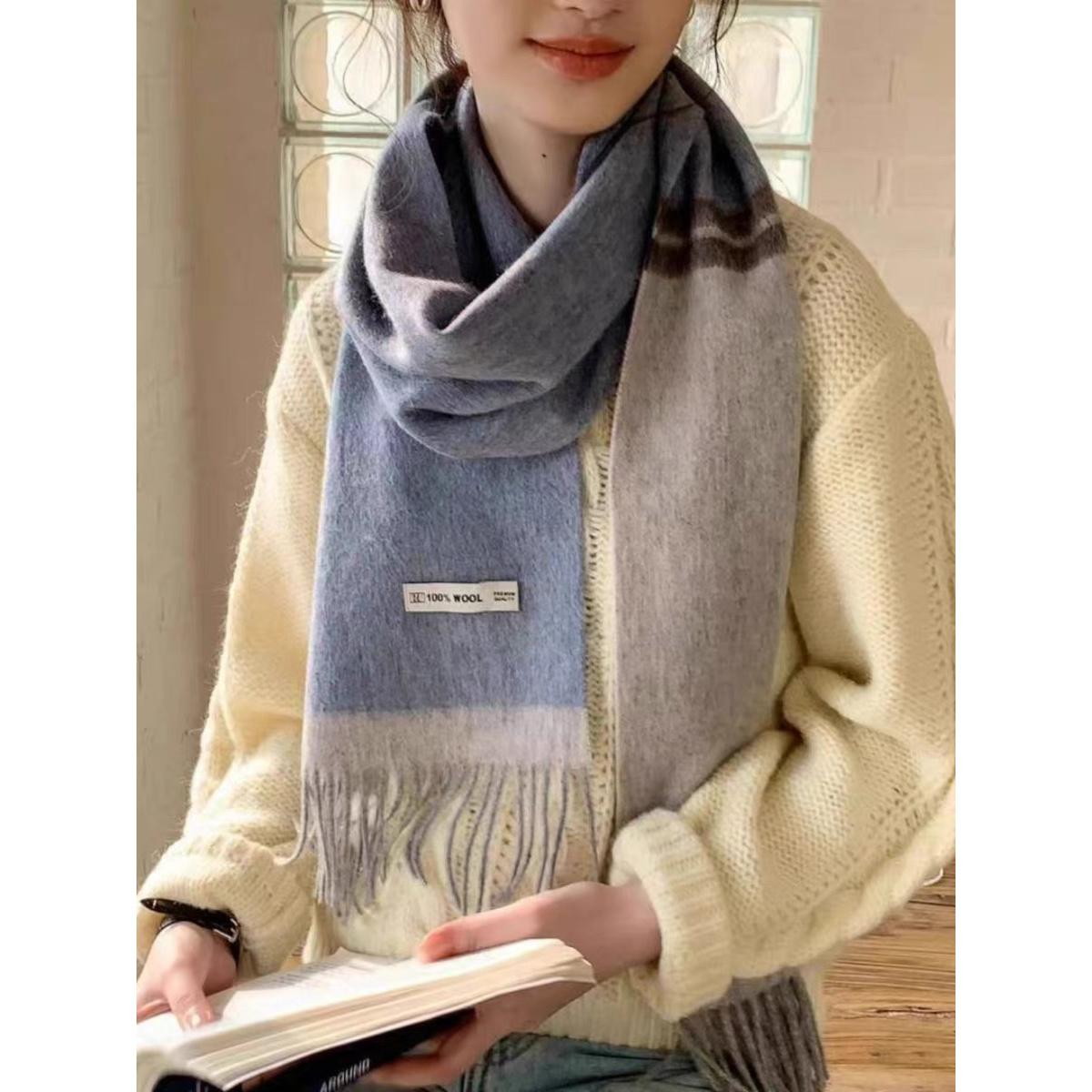 内蒙古厂家直邮经典撞色羊毛小围巾 32✖️180cm百搭学生时尚ins
