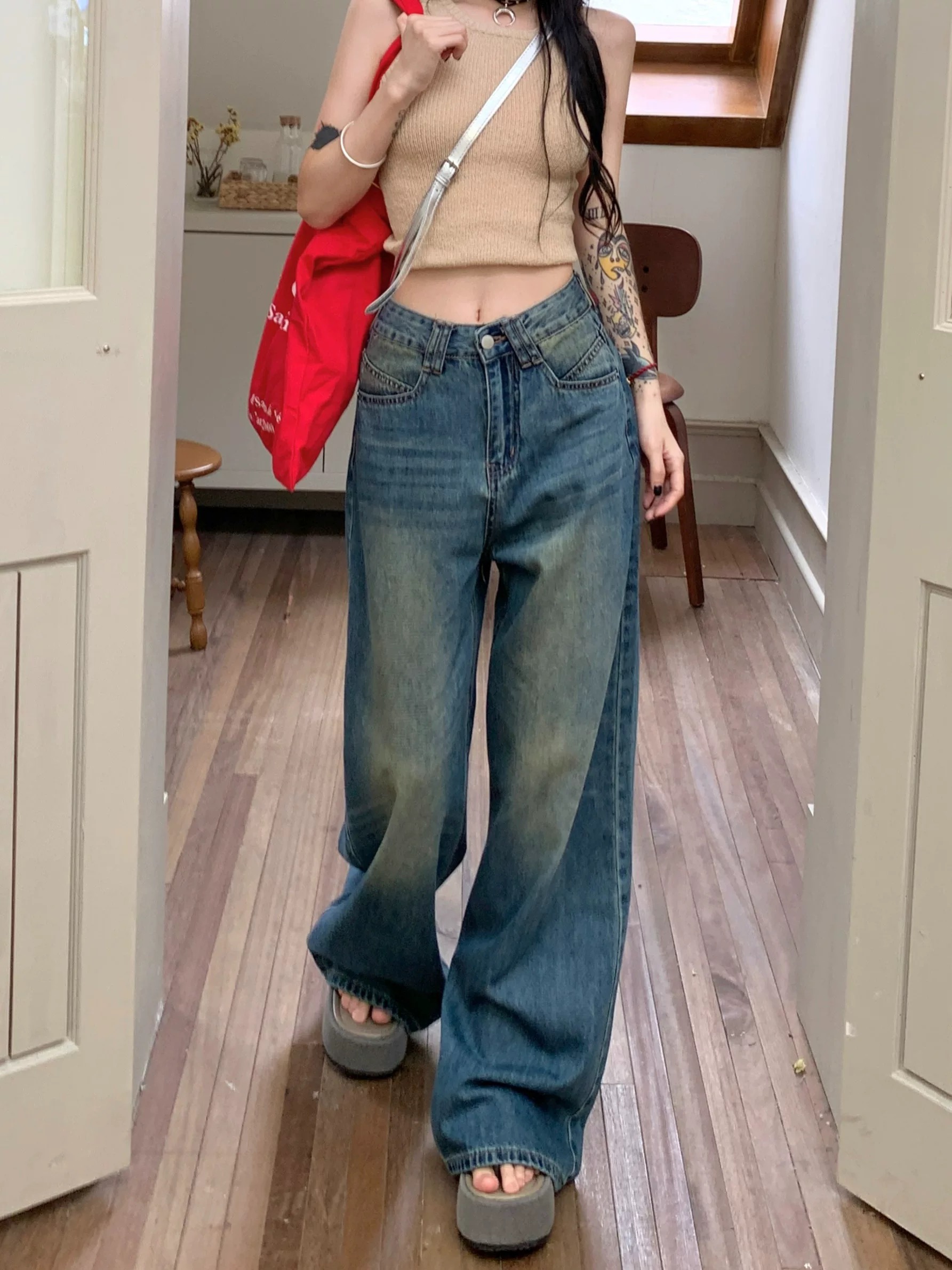 不用这个  宽松直筒阔腿牛仔裤女长裤子  默认瑕疵（直播链接）