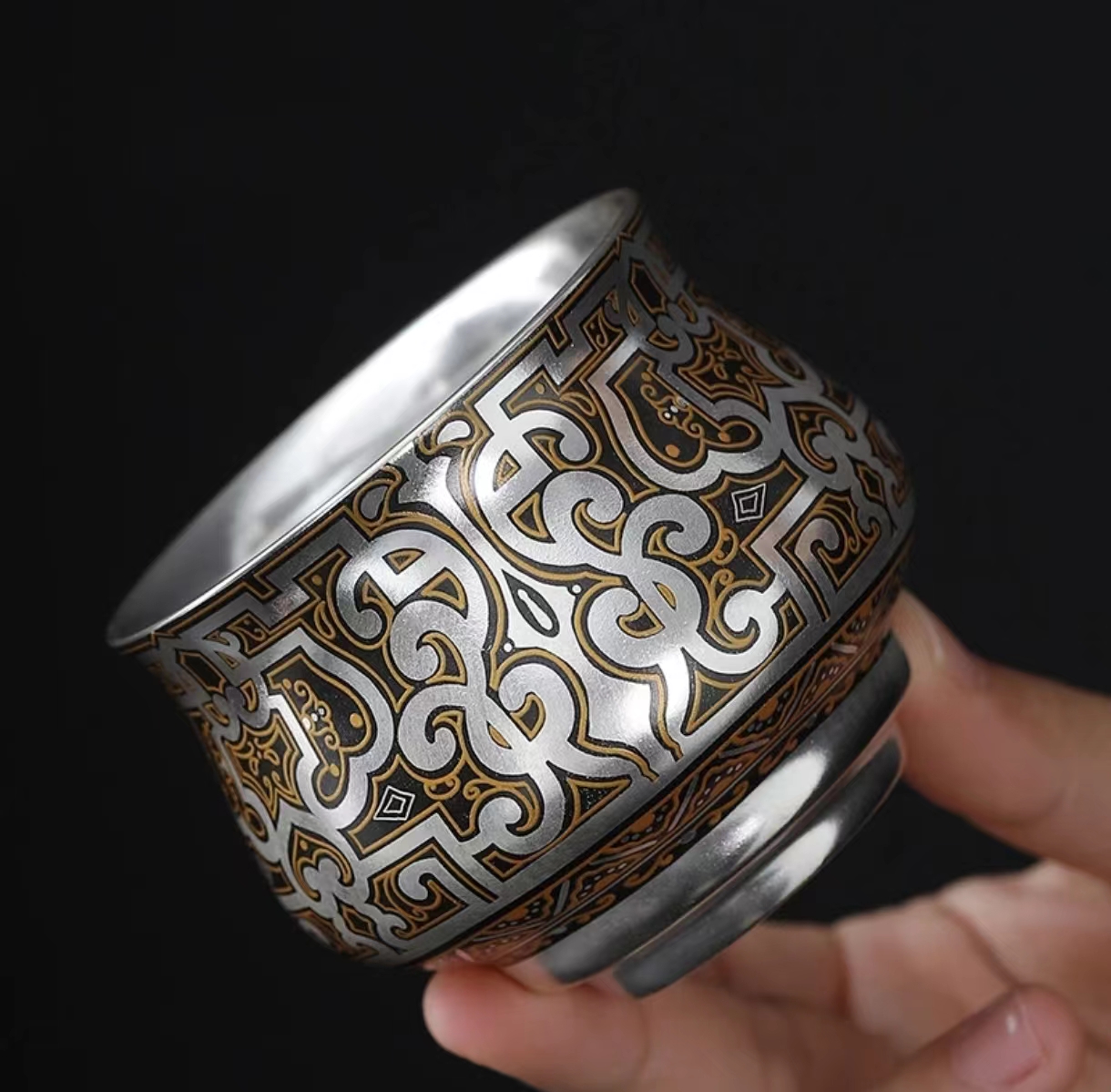 何赋森老师鎏银茶杯主人杯单杯品茗杯战国圆融杯喝茶杯礼盒装