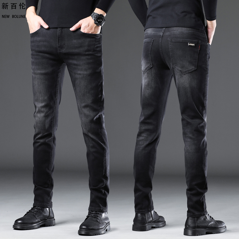新百伦黑色牛仔裤子男士春季韩版修身小直筒长裤男2025新款休闲裤