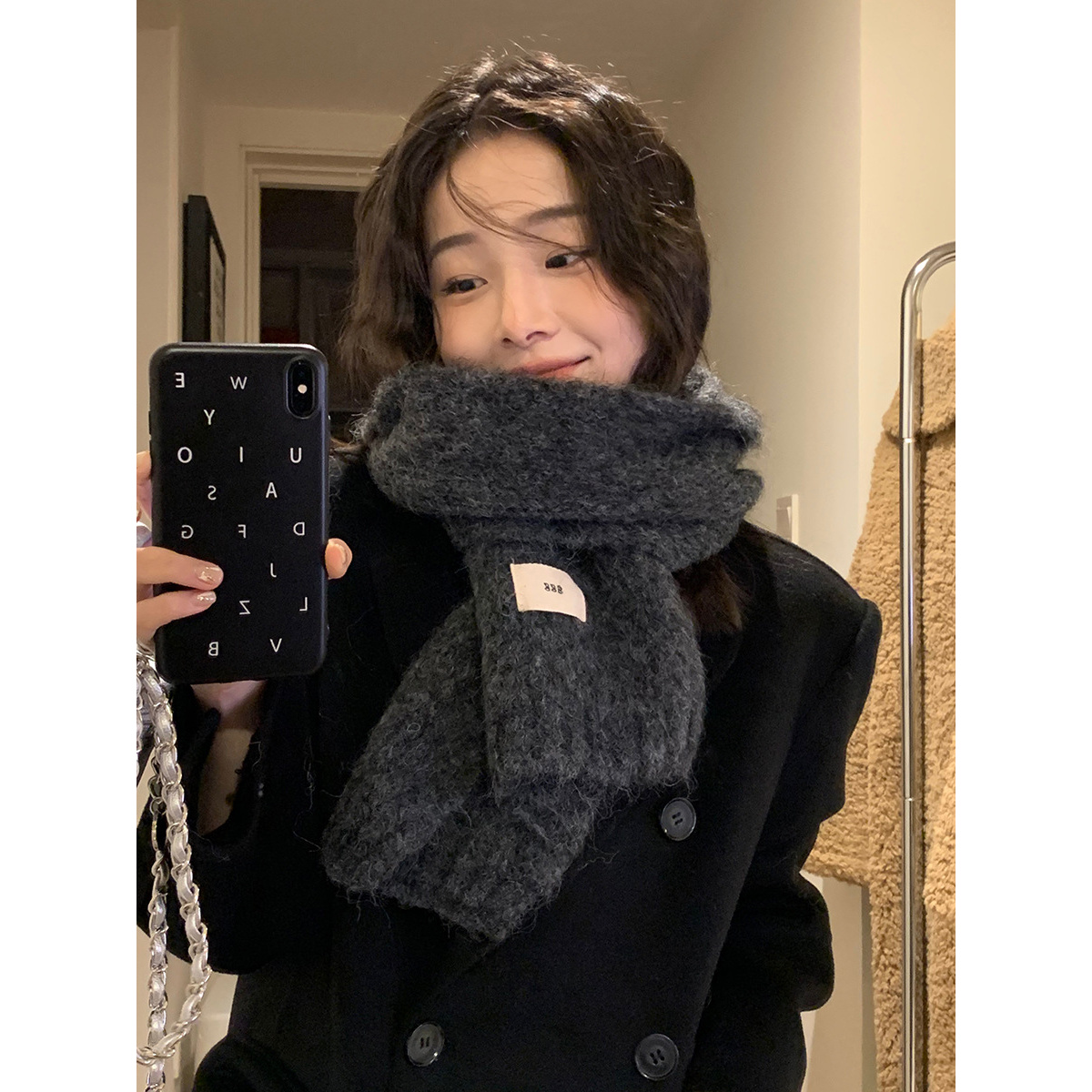 围巾毛绒冬天冬季女纯色显白针织毛线保暖加厚学生围脖潮网红百搭