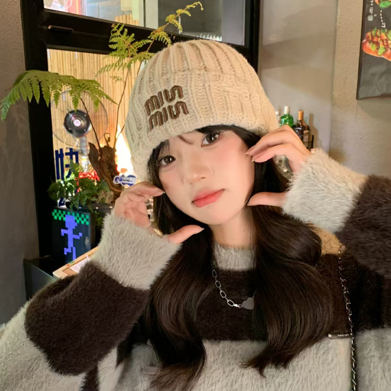 tz2024新款大头围毛线帽女秋冬季保暖显脸小防寒护耳针织帽