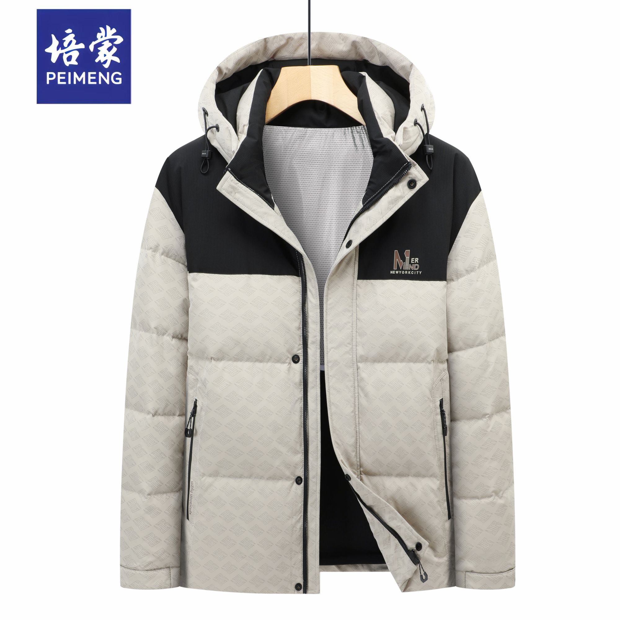培蒙男士冬季可拆卸帽休闲时尚羽绒服加厚保暖百搭连帽羽绒外套
